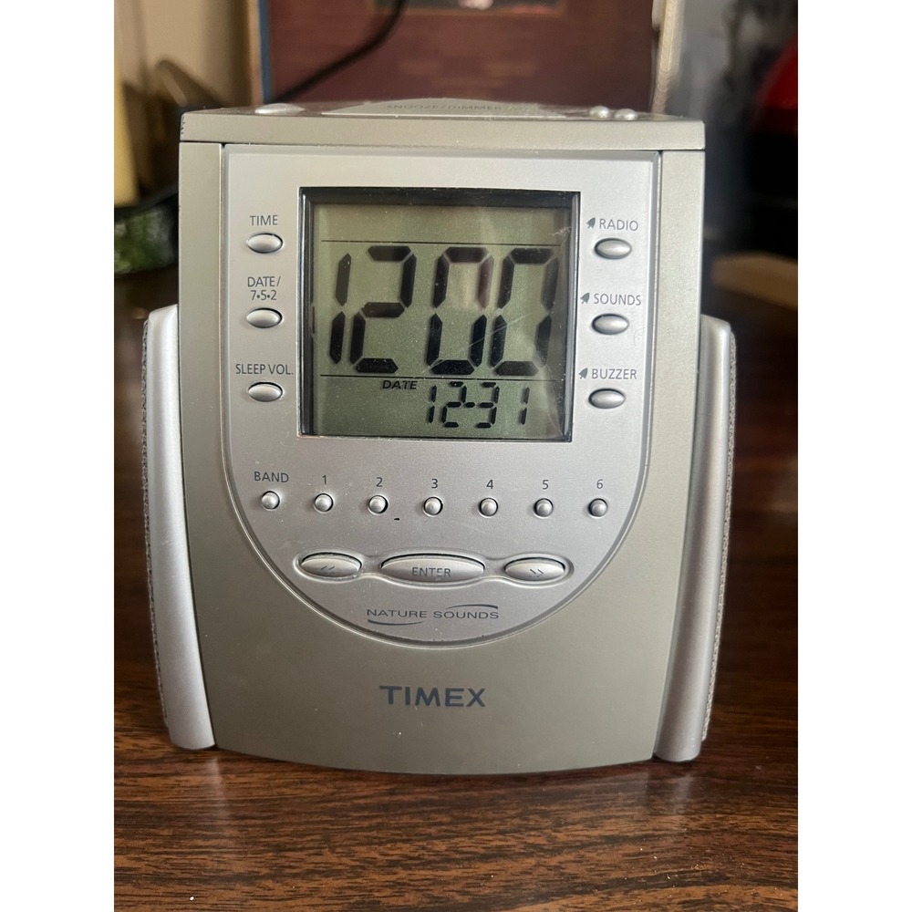 Timex T-309T Nature Sounds Alarm Clock Radio Silver Digital AM/FM Dual Alarm